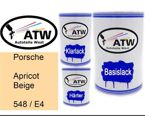 Porsche, Apricot Beige, 548 / E4: 500ml Lackdose + 500ml Klarlack + 250ml Härter - Set, von ATW Autoteile West.